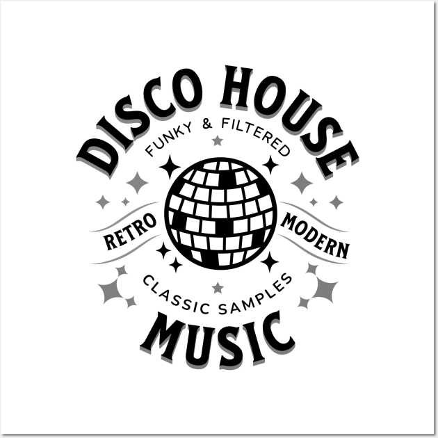 DISCO HOUSE  - Retro Modern Disco Ball (black/grey) Wall Art by DISCOTHREADZ 